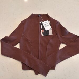 Naked Wardrobe Brown Mock Neck Long Sleeve Crop NWT Size XS